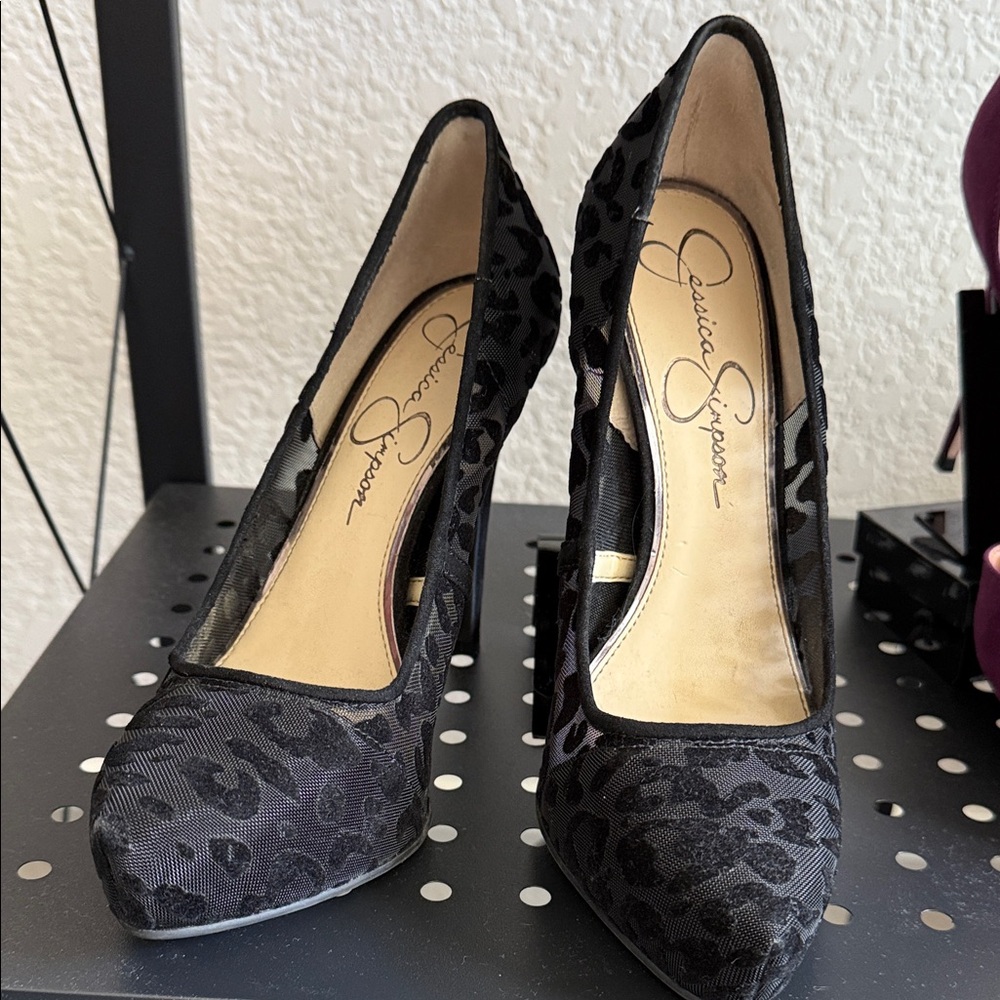 Jessica Simpson Sheer Black Leopard Heels
